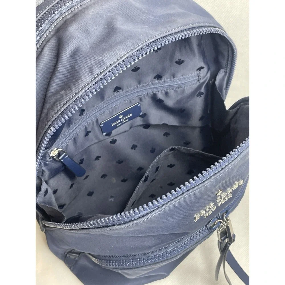 Kate Spade New York Karissa Mini Backpack Navy Blue Nightcap Leather Nylon Bag